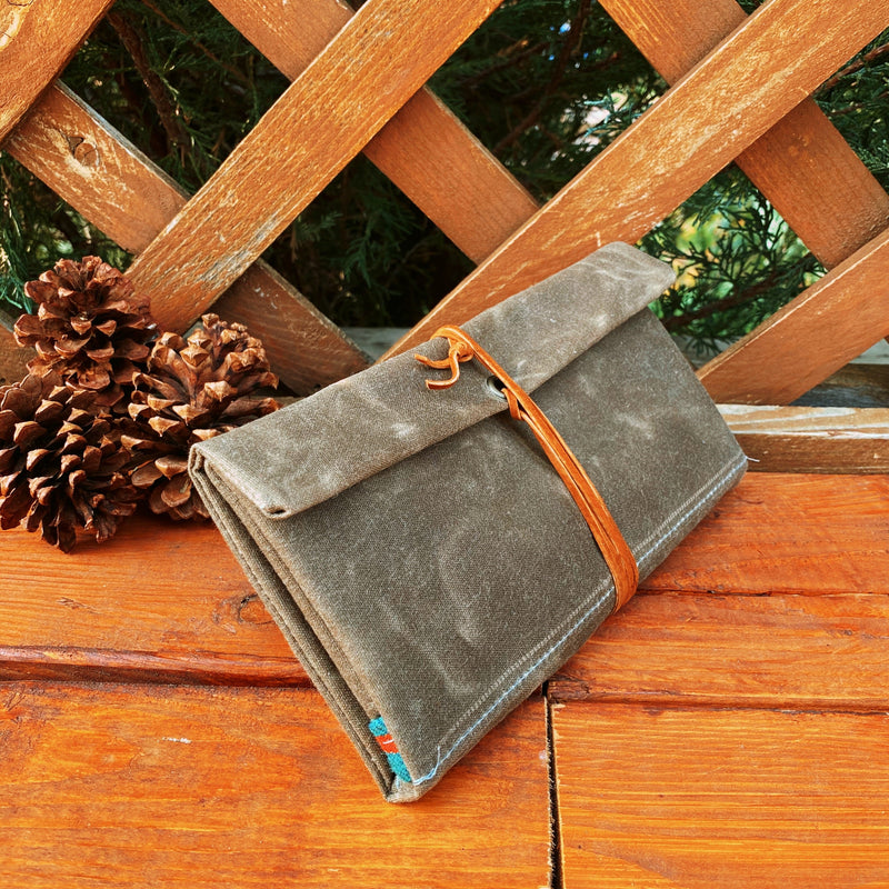 Load image into Gallery viewer, Handmade Waxed Canvas Bushcraft Roll Pouch For Pipe Tobacco Stove EDC  (Various Colors)

