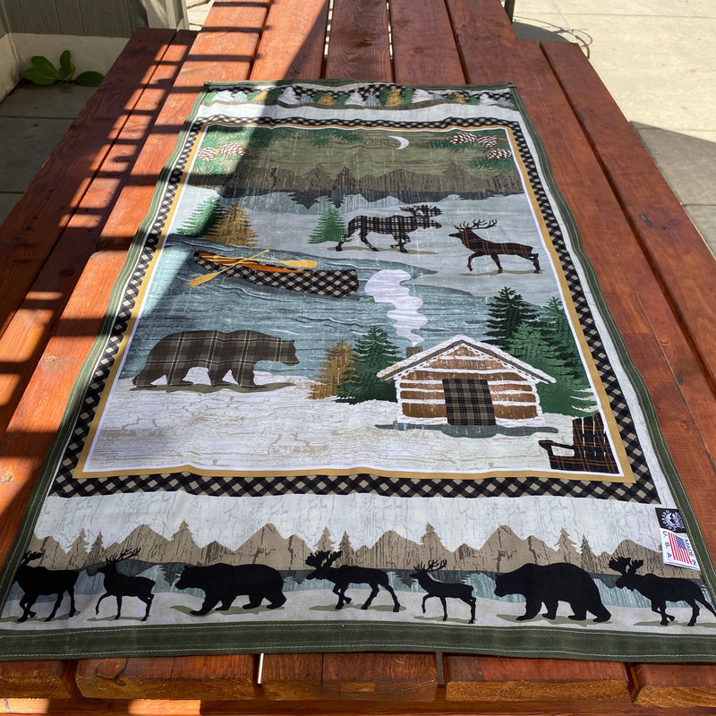 Load image into Gallery viewer, Medium Waxed Canvas and Woodland Scene Cotton Lined Bushcraft Ground Cloth
