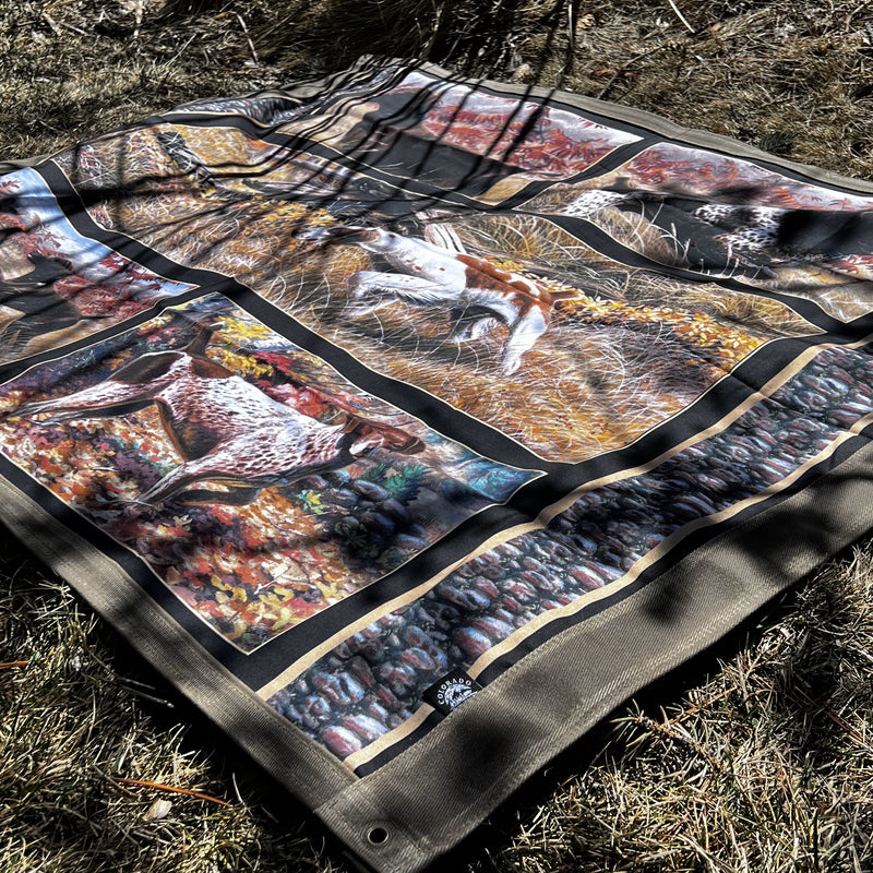 Load image into Gallery viewer, Large Waxed Canvas and Bird Dog Print Cotton Lined Bushcraft Ground Cloth
