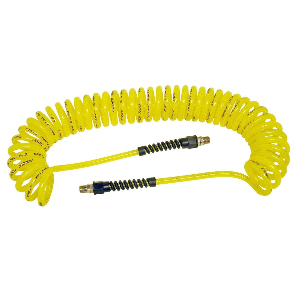 Air Hose 30 ft. Coiled 1/4" NPT Male Thread Superflex High Pressure Yellow Power Tank - Trail and Timber Co