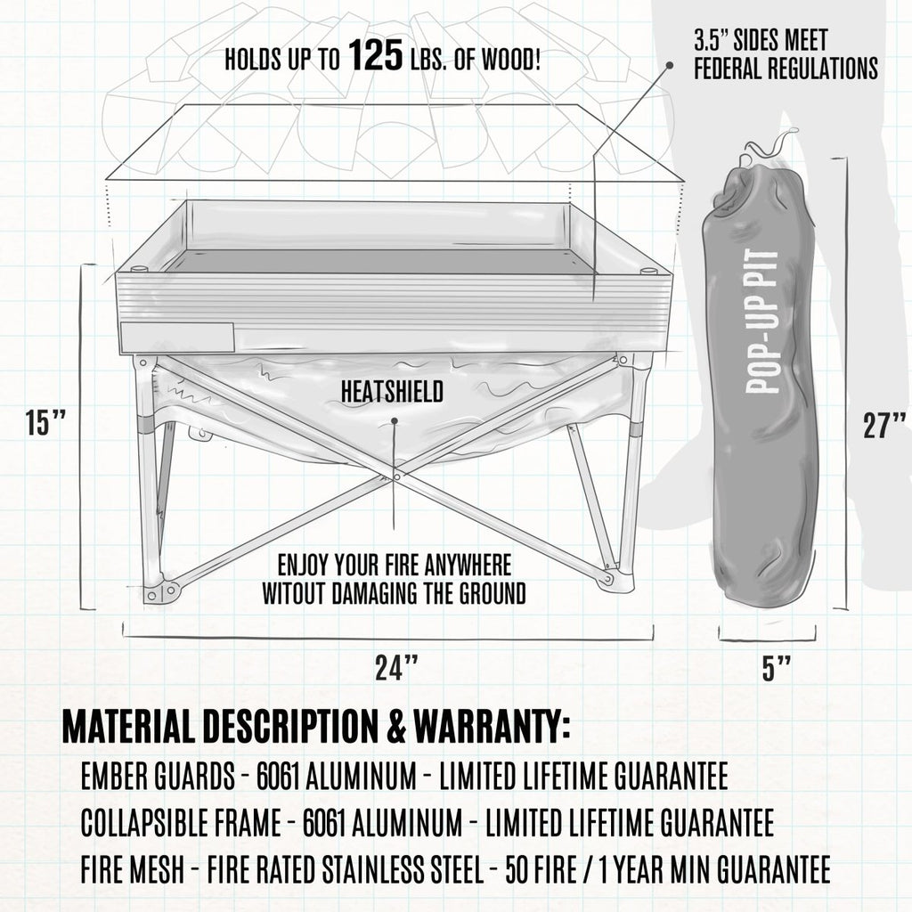 Fireside Outdoor Pop - Up Fire Pit & Heat Shield Bundle - Trail and Timber Co