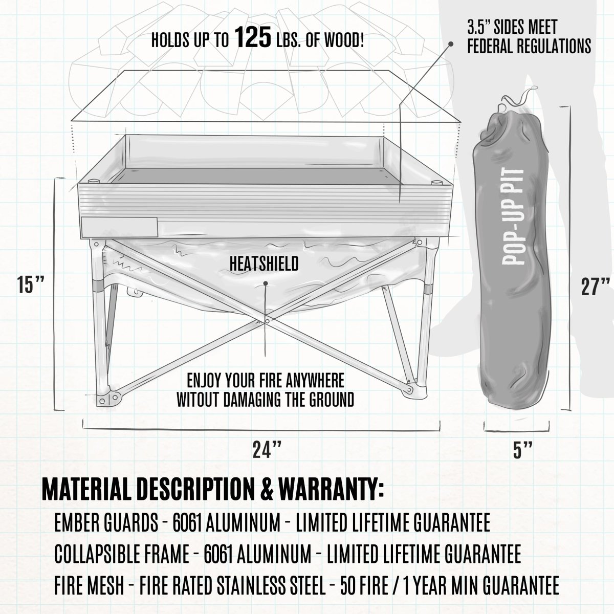Fireside Outdoor Pop - Up Fire Pit & Heat Shield Bundle - Trail and Timber Co
