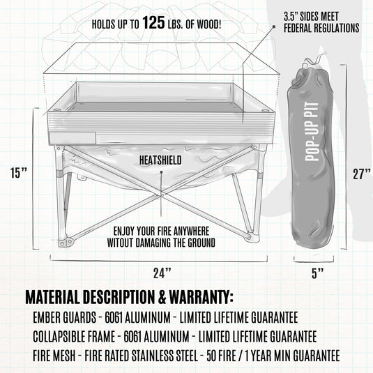 Fireside Outdoor Pop-Up Fire Pit & Heat Shield Bundle